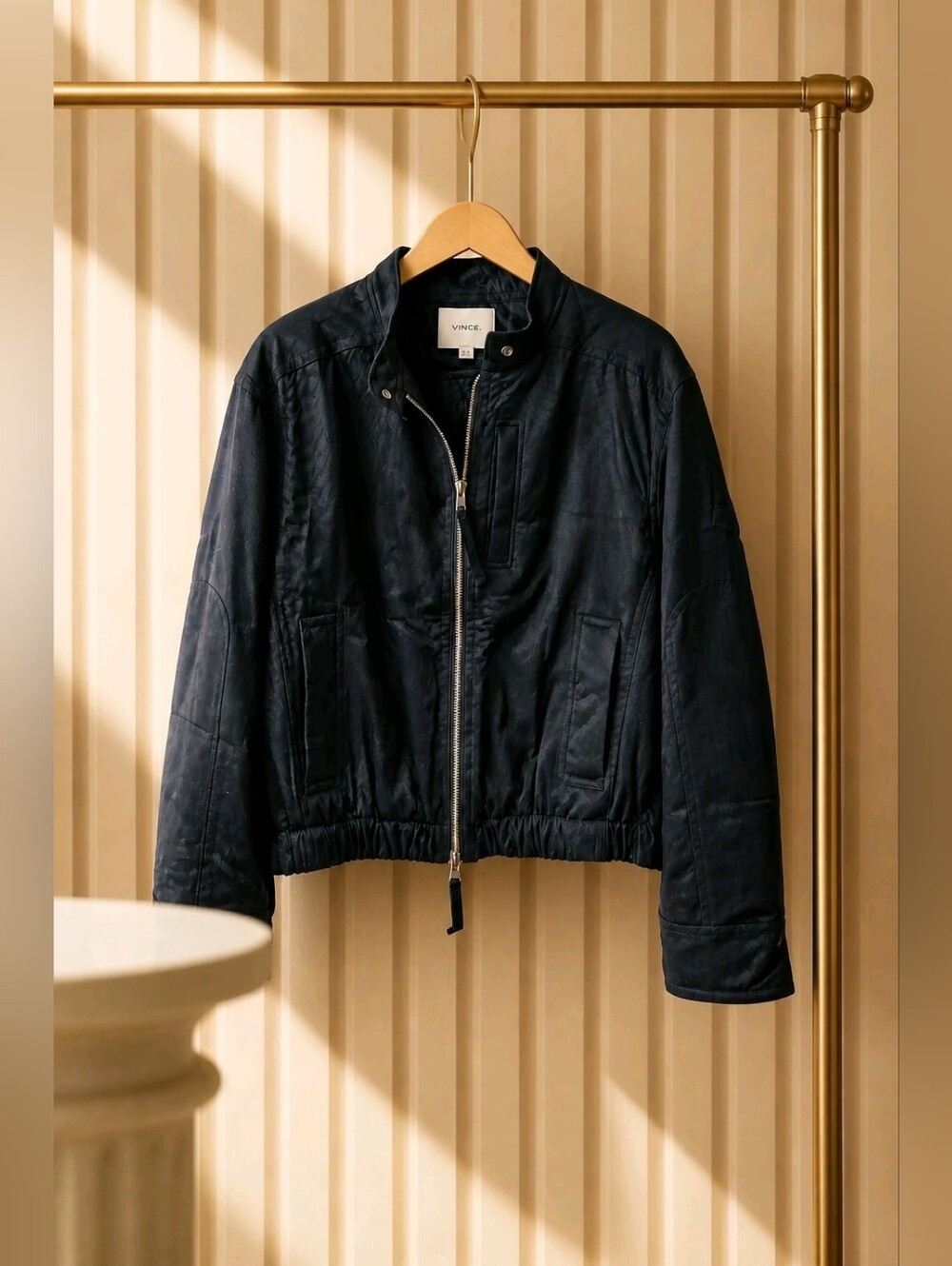 Vince Dark Navy Bomber Jacket Sz Large Women's NWOT Zip-Up
